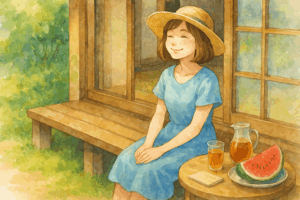 涼む女性