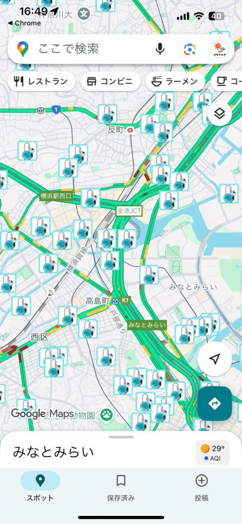 横浜市クーリングスポット、Googleマップ表示