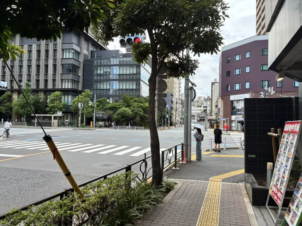 白山通り(都道301号線)に合流する交差点。「西片」信号前
